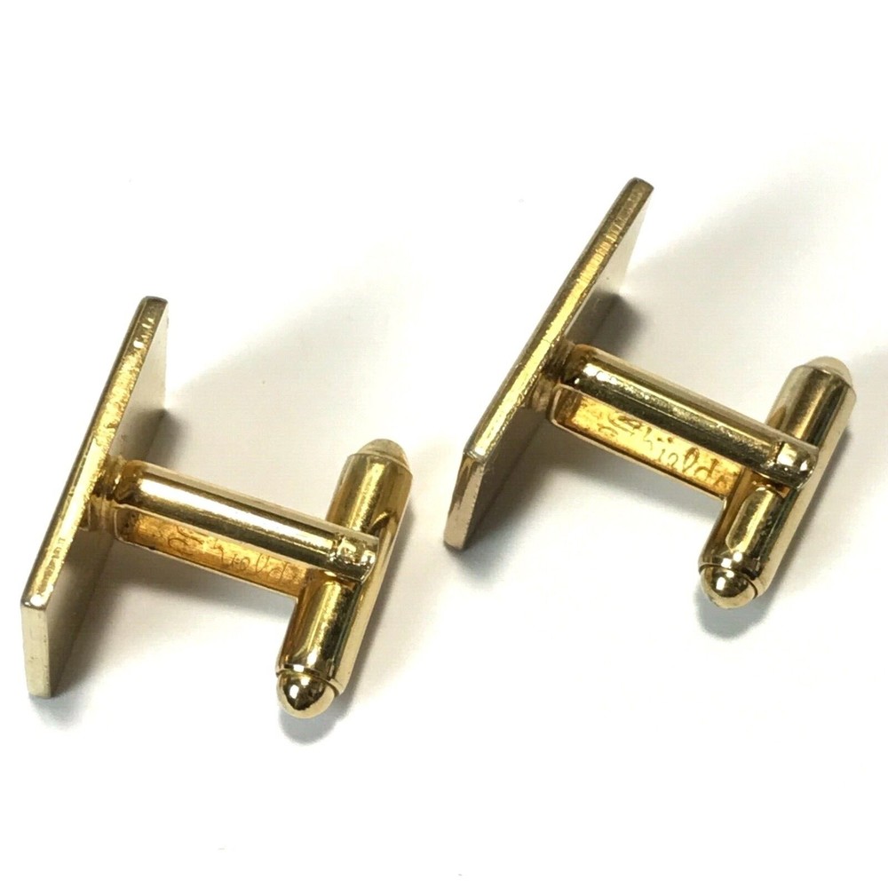 Vintage Shields Gold Tone Rectangular Striped Textured Cuff Links Men's Cufflink - Picture 4 of 5